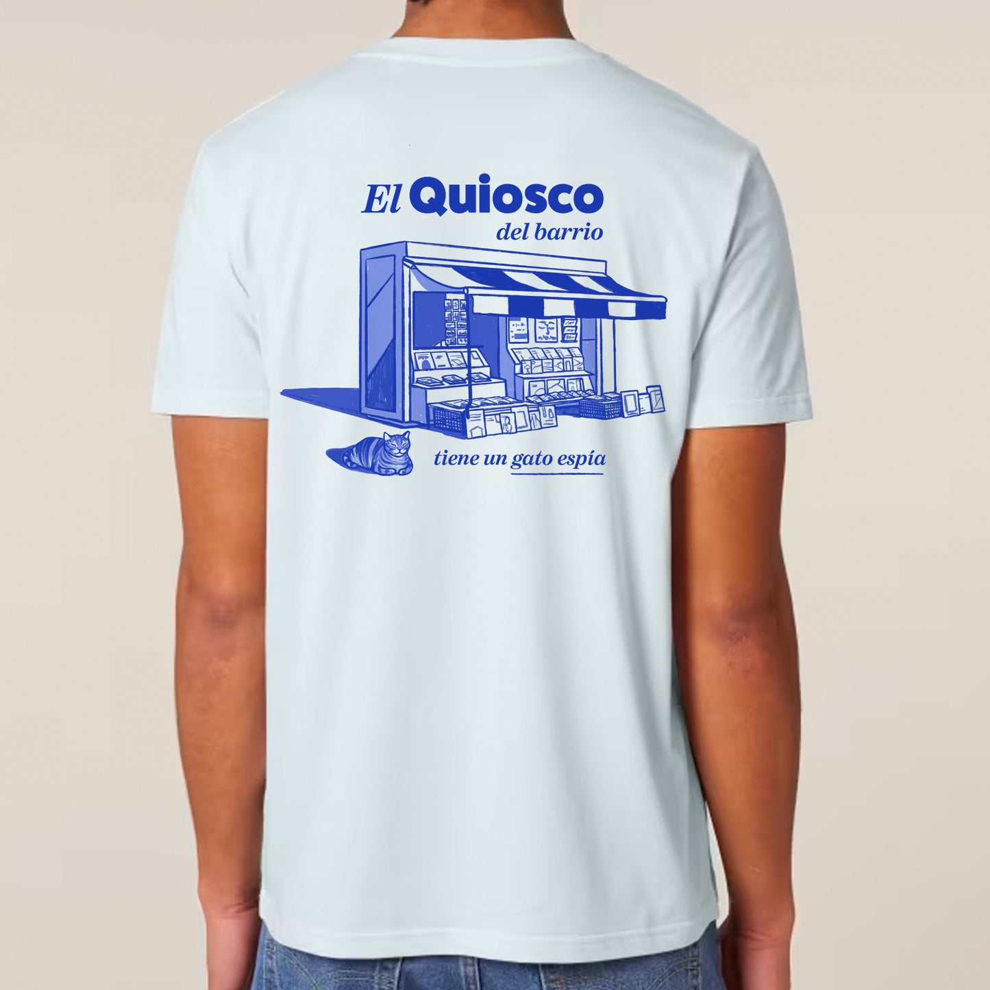 Camiseta Quiosco con Gato Espía Azul