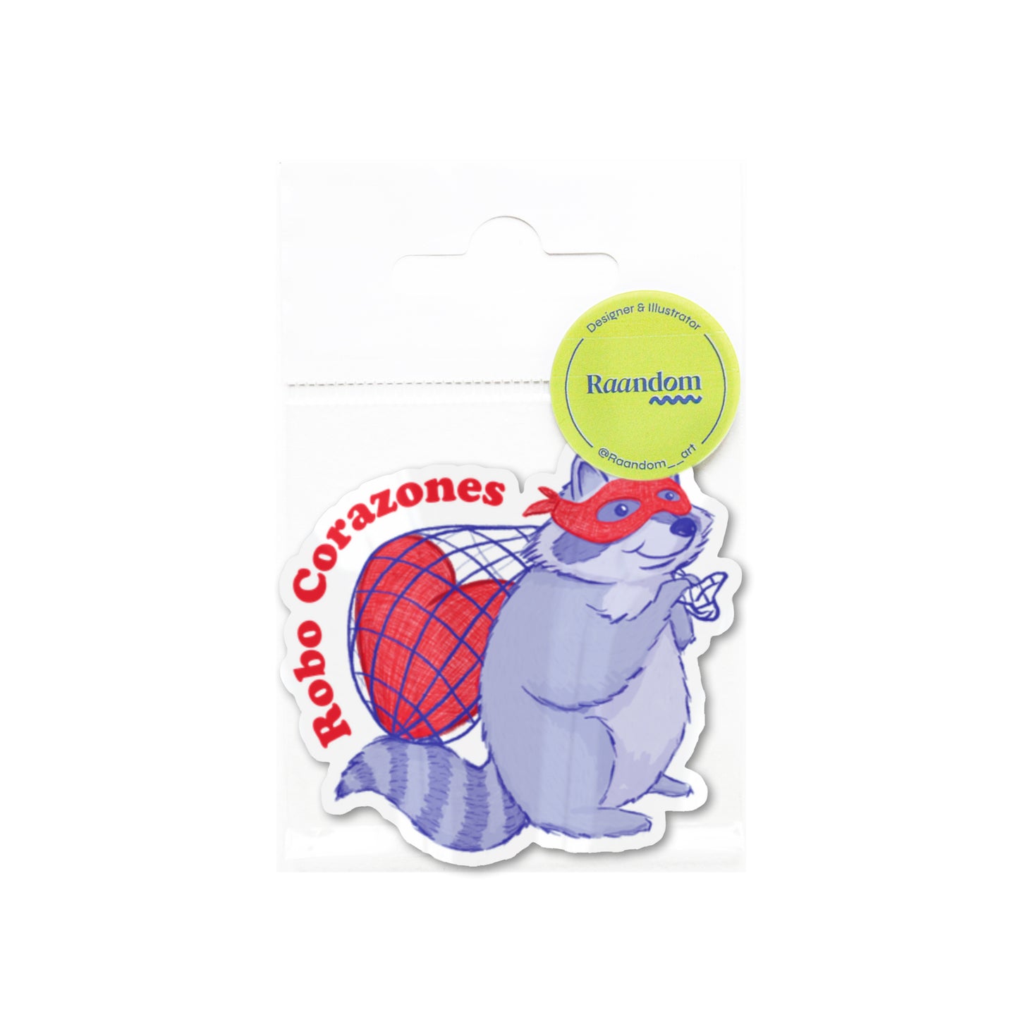 Pegatina Mapache Roba Corazones