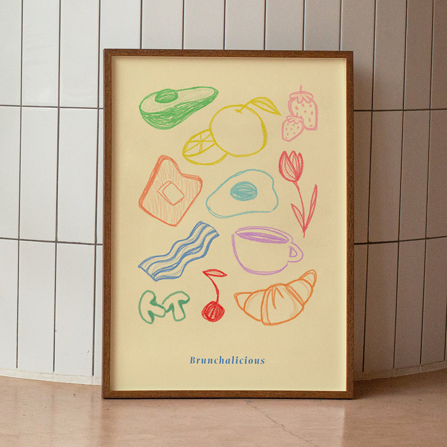 Póster Brunch - Lámina desayuno decoración de cocina de comida y bebida