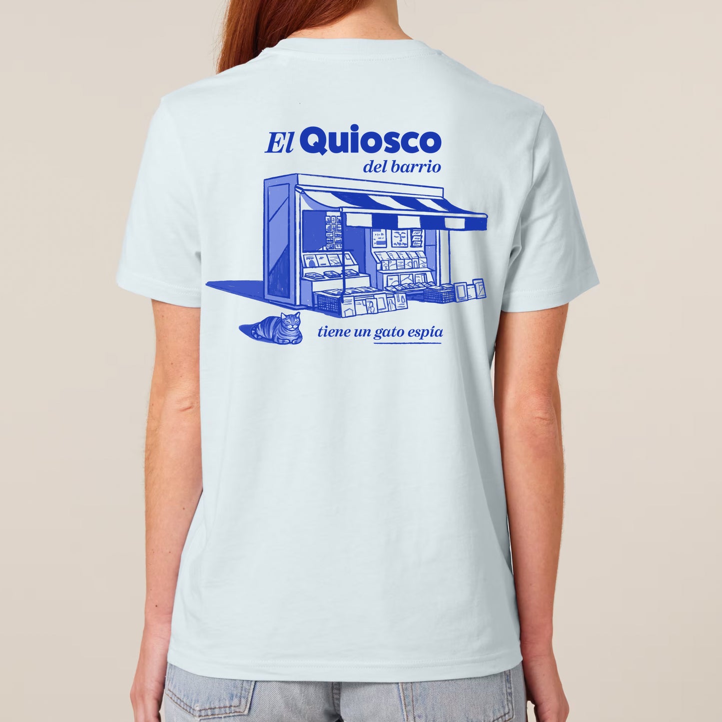 Camiseta Quiosco con Gato Espía Azul