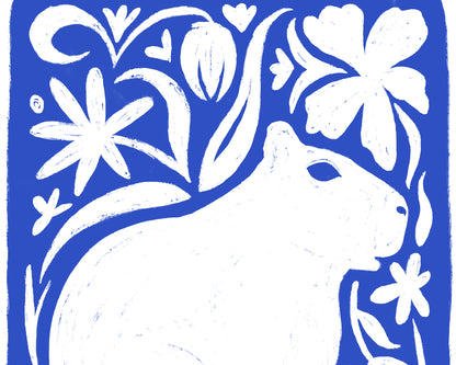 Blue Capybara Poster – Tender and Modern Illustration | Raandom Art