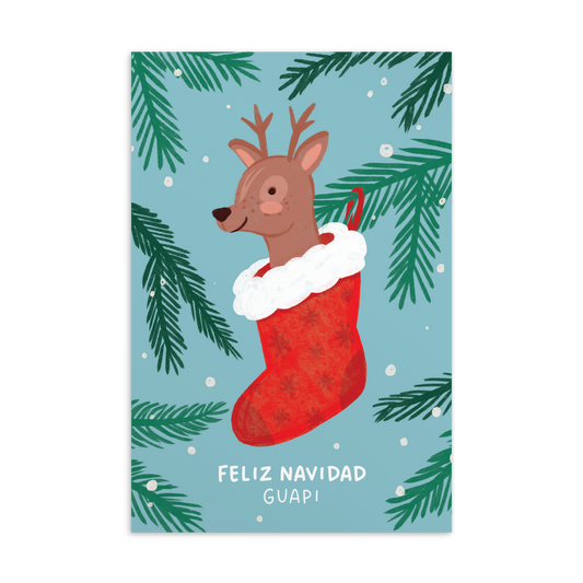 Postal Navidad Reno en Calcetín